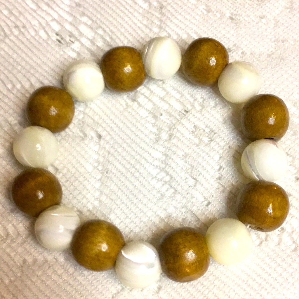 Artisan Made Bracelet Mother Of Pearl And Wood Beads